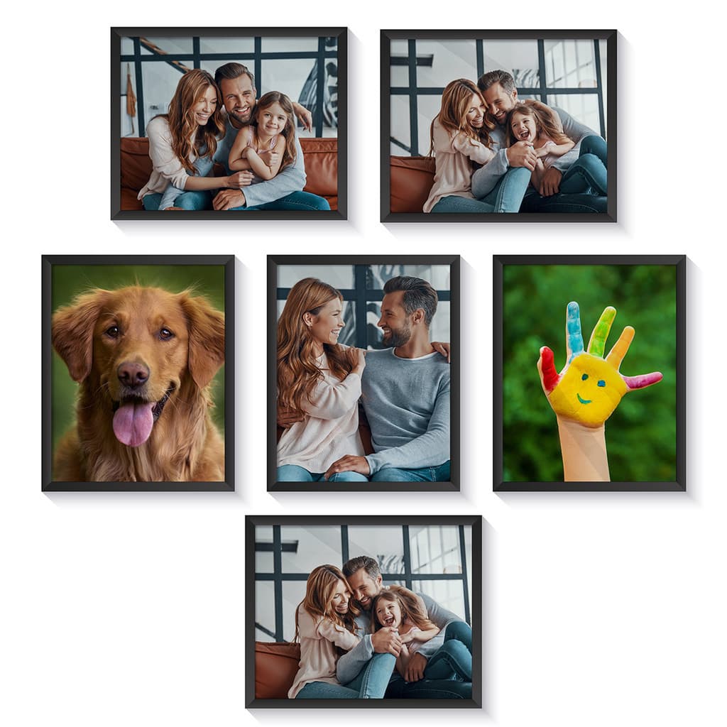 Kit 6 Porta Retratos 20x25 cm Família e Cão com Molduras Pretas