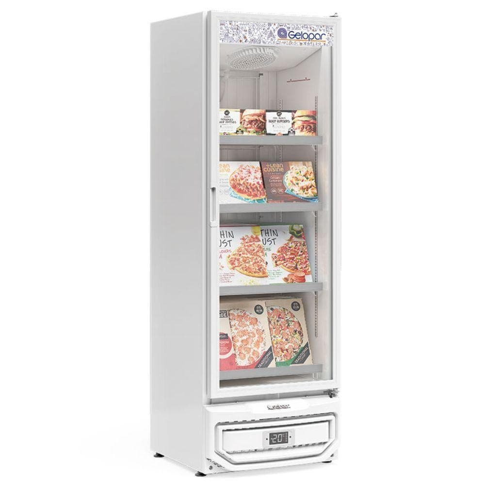 Freezer Expositor Vertical Gelopar GCV45 Branco 445 Litros com Produtos Alimentícios