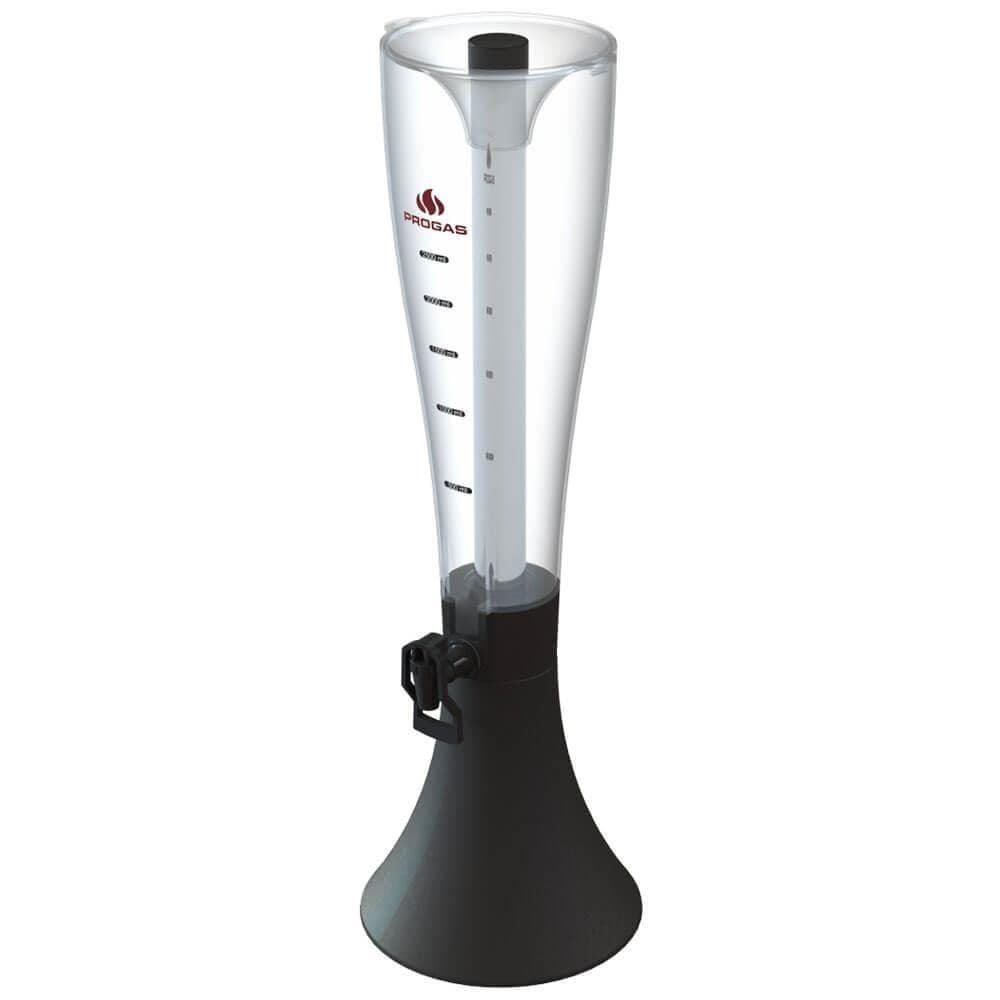 Torre de chopp Progás 3,5 litros com refil de aço inox, fundo preto, logo vermelho