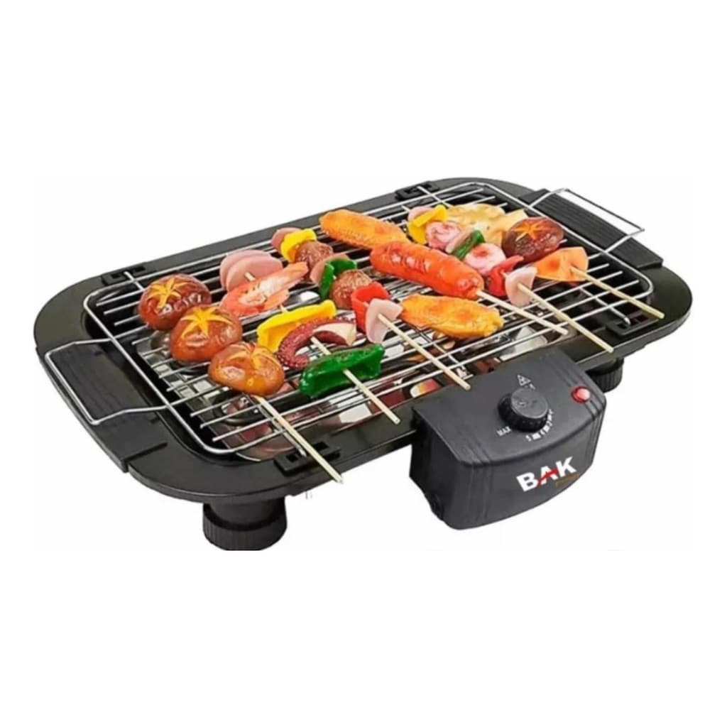 Churrasqueira Elétrica Grill Sem Fumaça 1500W Portátil 220V e 110V com Vegetais e Carnes Grelhados