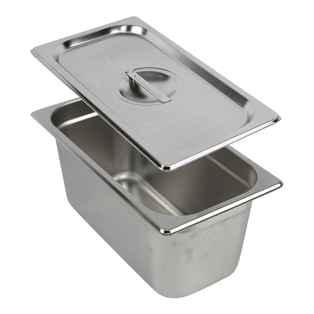 Cuba gastronômica GN 1/3 150mm aço inox com tampa, sem alça, fundo branco