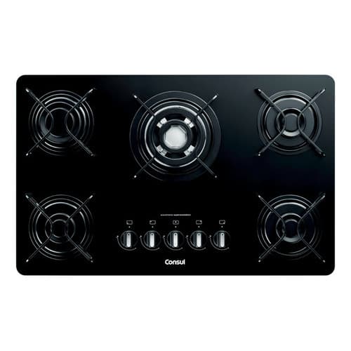 Cooktop a gás 5 bocas com vidro preto, Consul, 73x46cm, bivolt