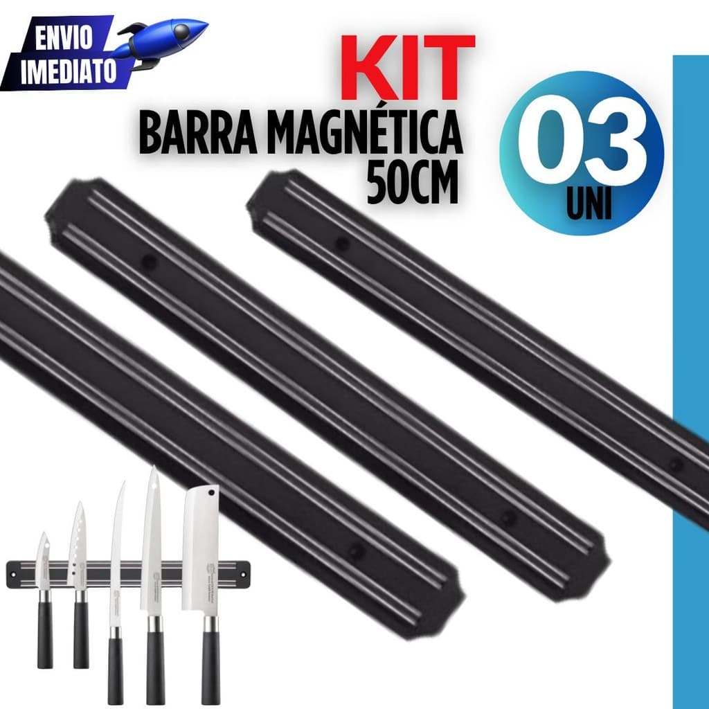 Kit com 3 suportes magnéticos 50cm para facas e ferramentas