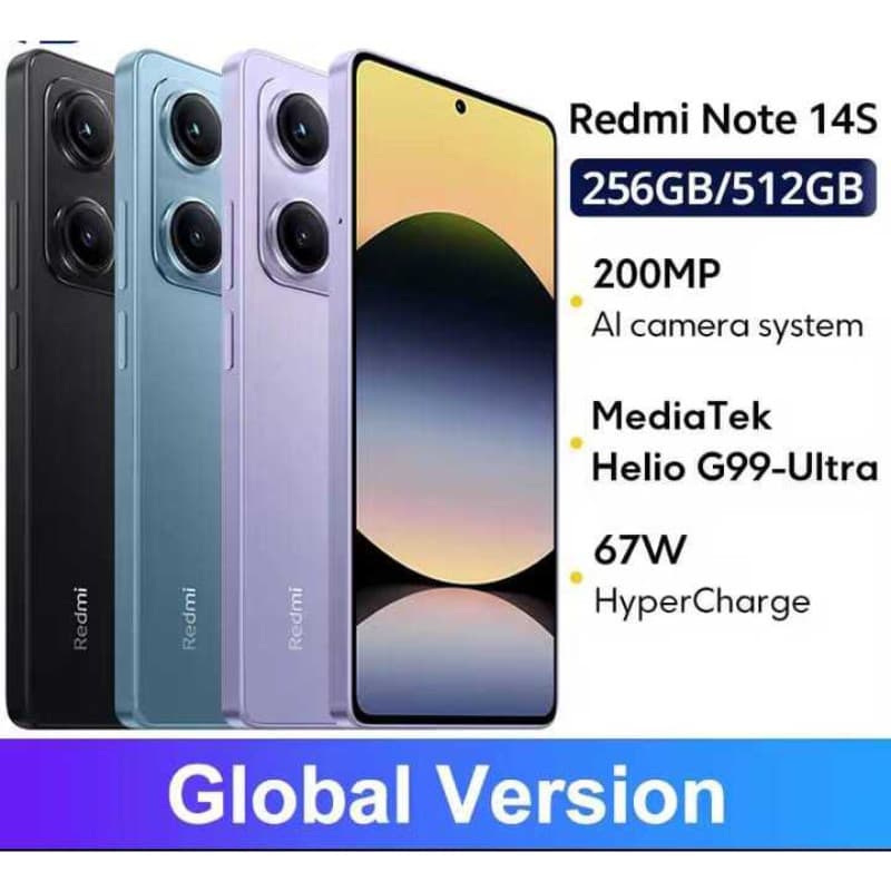 Smartphone Xiaomi Redmi Note 14S 256GB/512GB Versão Global com capinha e película de cortesia