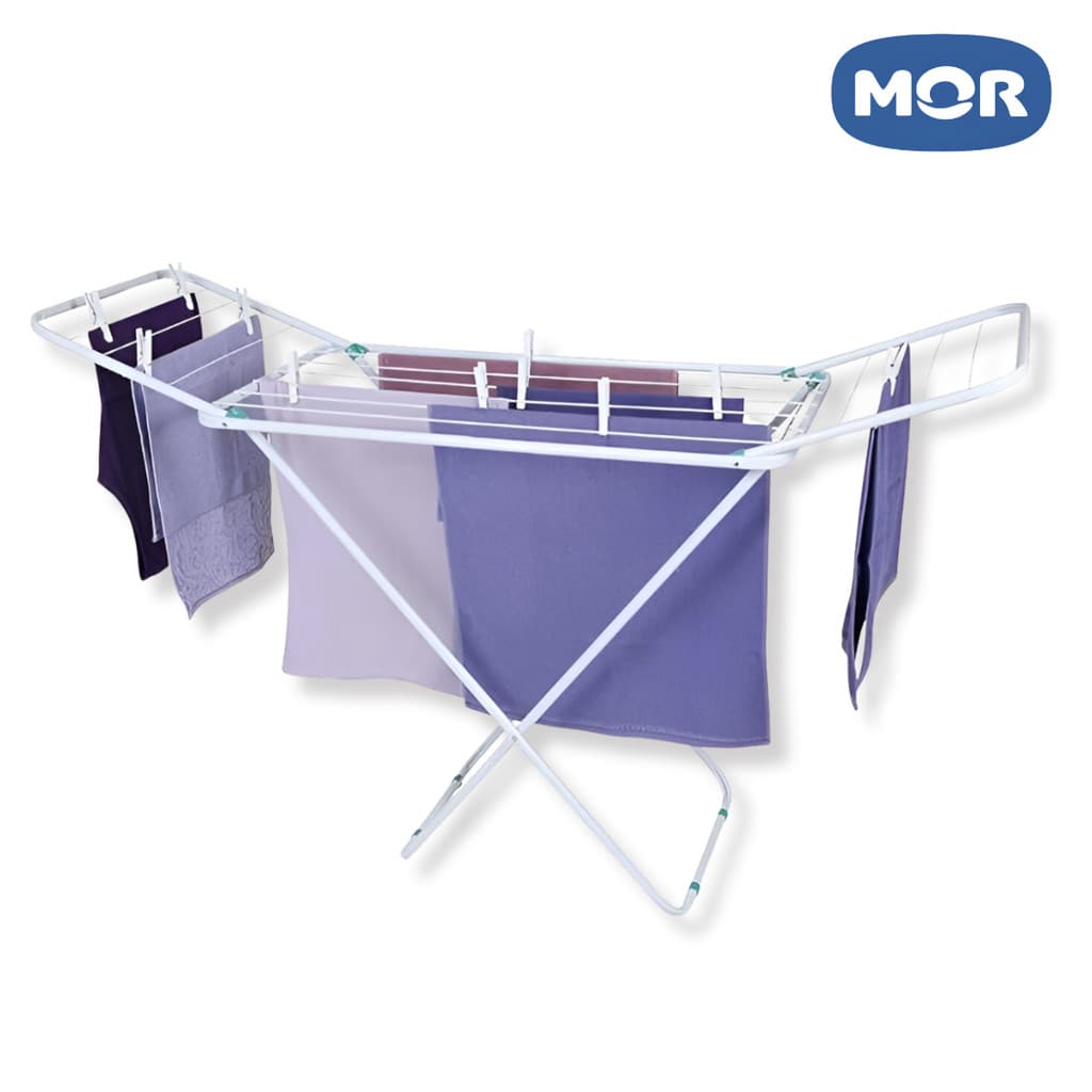 Varal de chão com abas slim de aço branco MOR, dobrável, suporta 20 kg