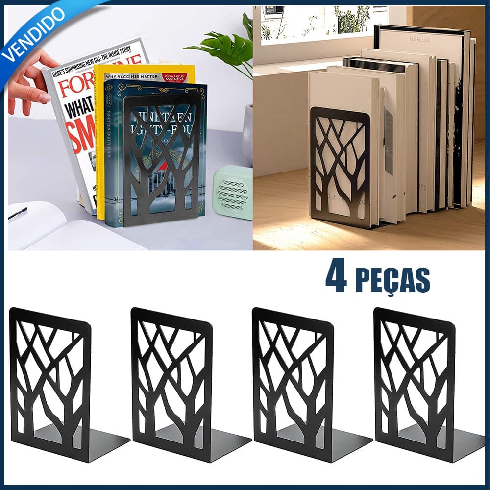4 suportes de livros em metal com design de árvores, 4 peças