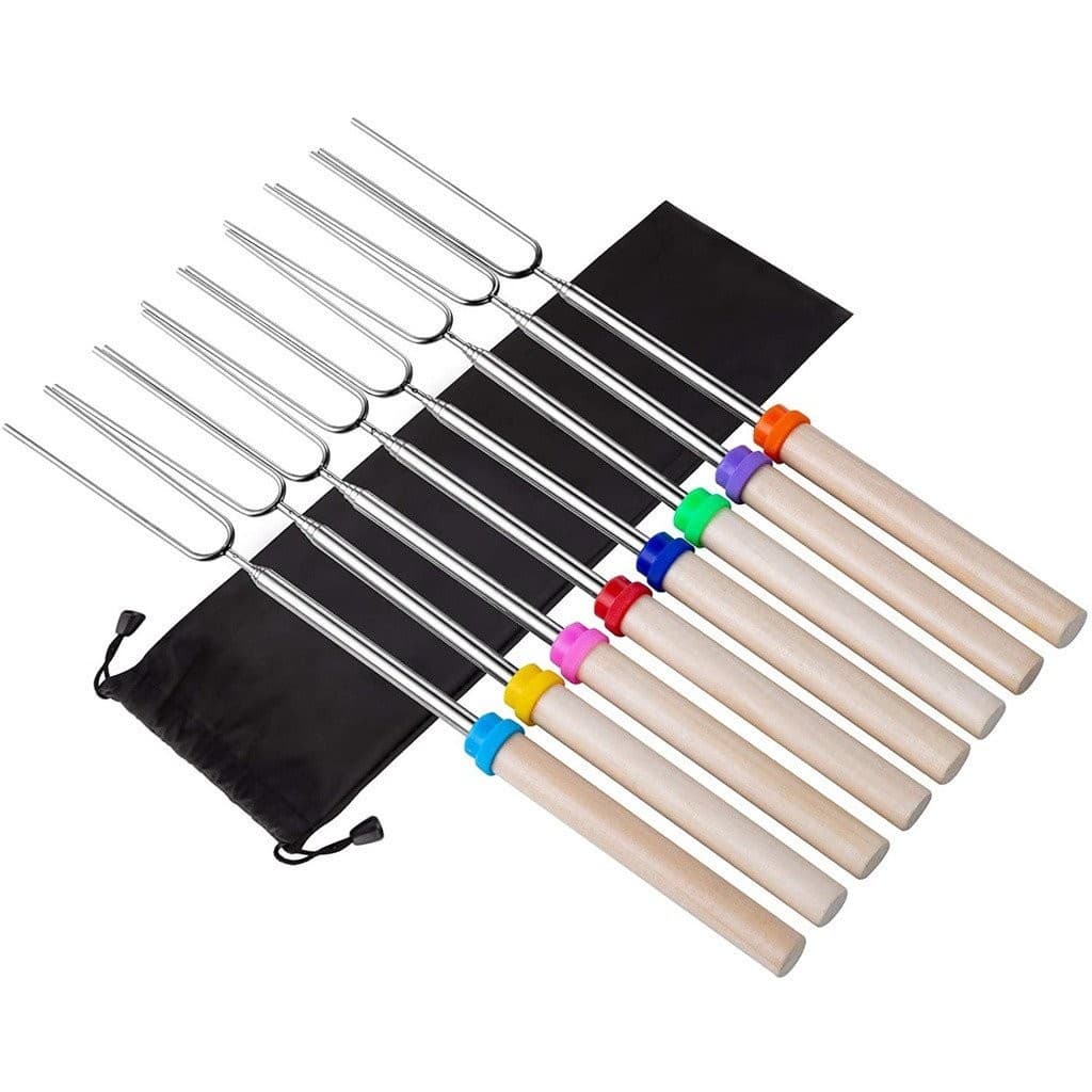 Palitos para assar marshmallow de 4 pçs / 8 pçs com alça de madeira espetos de churrasco extensíveis para camping piquen