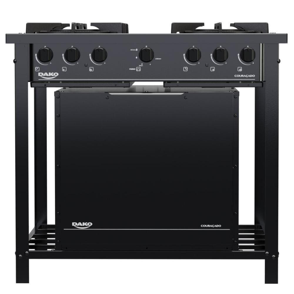 Fogão Industrial 4B Preto Com Forno E Tripla Chama Dako, quatro queimadores e forno, logo Dako