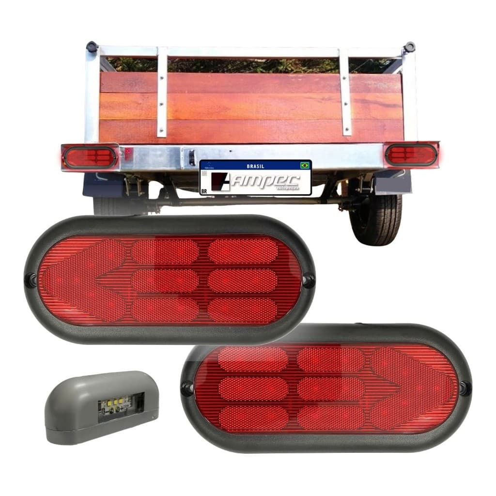 Par Lanterna Traseira  Luz Placa 18 Led's Para Carretinha Reboque Trailer Lanterna Traseira Full Led