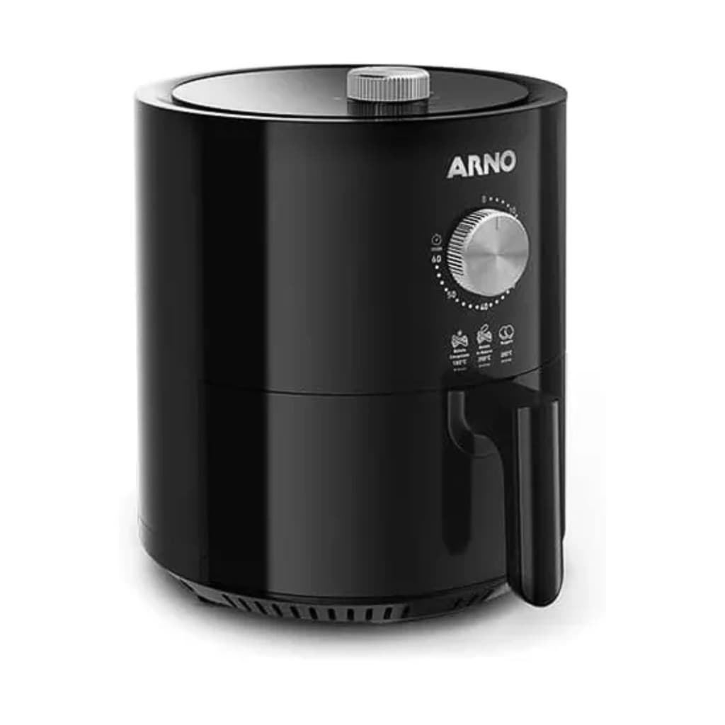 Fritadeira elétrica sem óleo Arno preta 4,2L - 127V, modelo frontal com controle rotativo e alça de metal