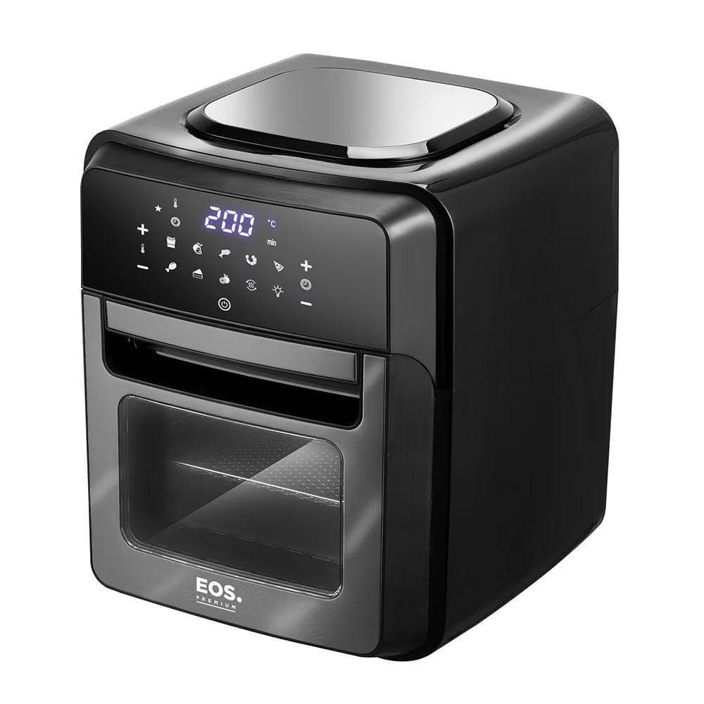 Fritadeira sem óleo EOS EAF12T, preta e cinza, com display digital e porta de vidro