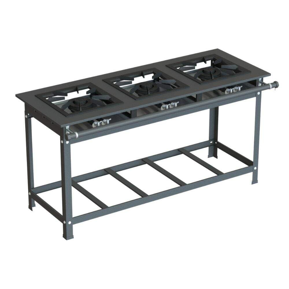 Fogão Industrial 40x40 com 3 Bocas de Baixa Pressão JS Martins - Imagem Frontal