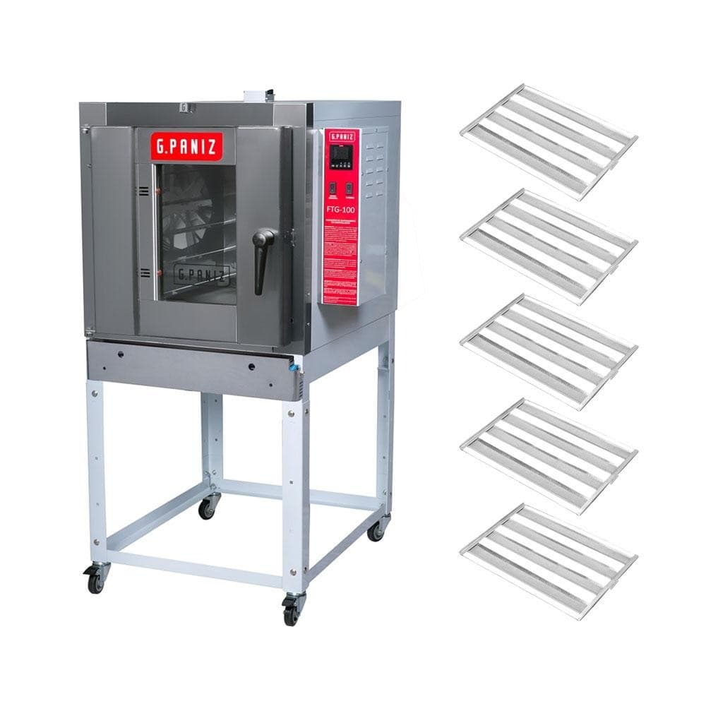 Forno Turbo a Gás Profissional 5 Níveis 40x60 Ftg 100 Bivolt Gpaniz + 5 Esteiras Alumínio 100 Pães