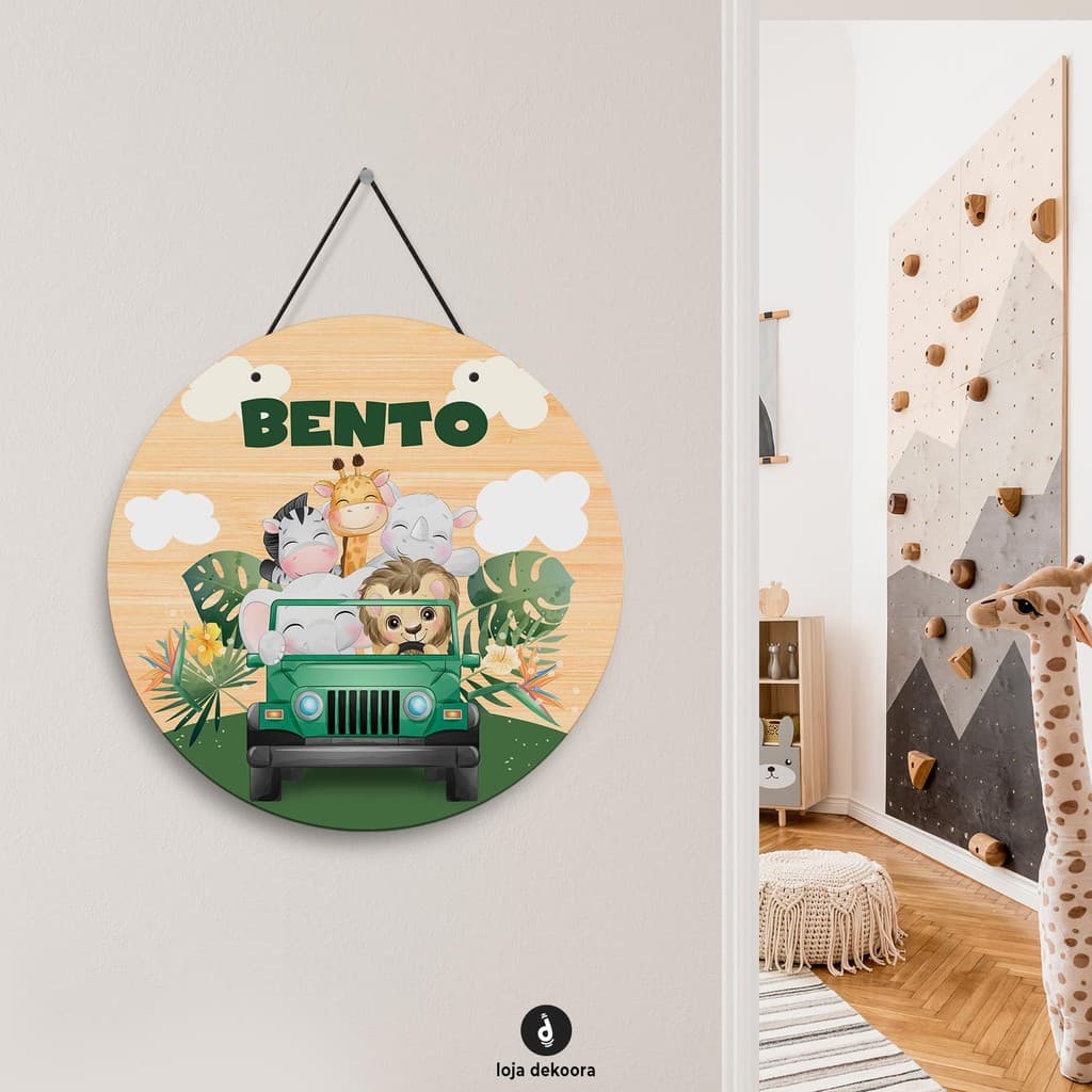 Placa de Porta Tema Safari – Decoração Criativa para Quarto Infantil, Chá de Bebê e Maternidade
