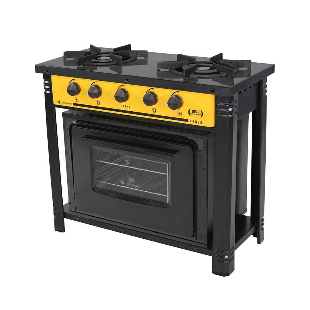 Fogão Industrial Amarelo a Gás com Forno Preto 2 Bocas Duplas Bravo BR2BF - Venâncio