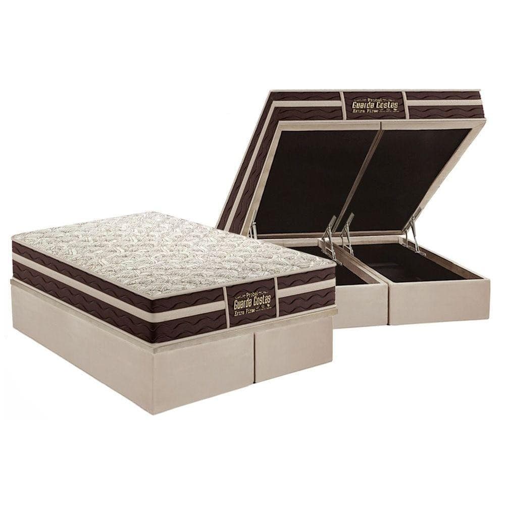 Cama Box Baú King: Colchão Ortopédico Probel Guarda Costas Extra Firme + Base CRC Suede Clean(193x203)