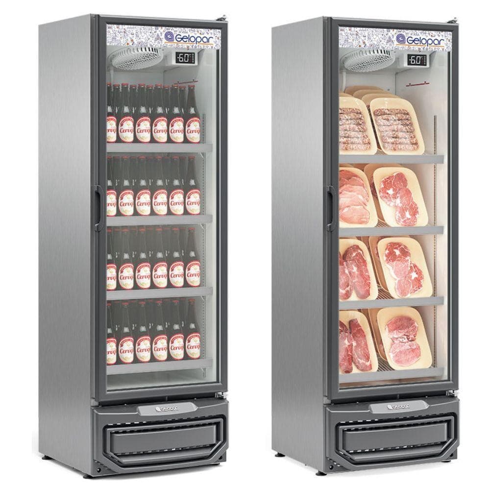 Refrigerador vertical Gelopar 1 porta de vidro 445 litros inox 220v
