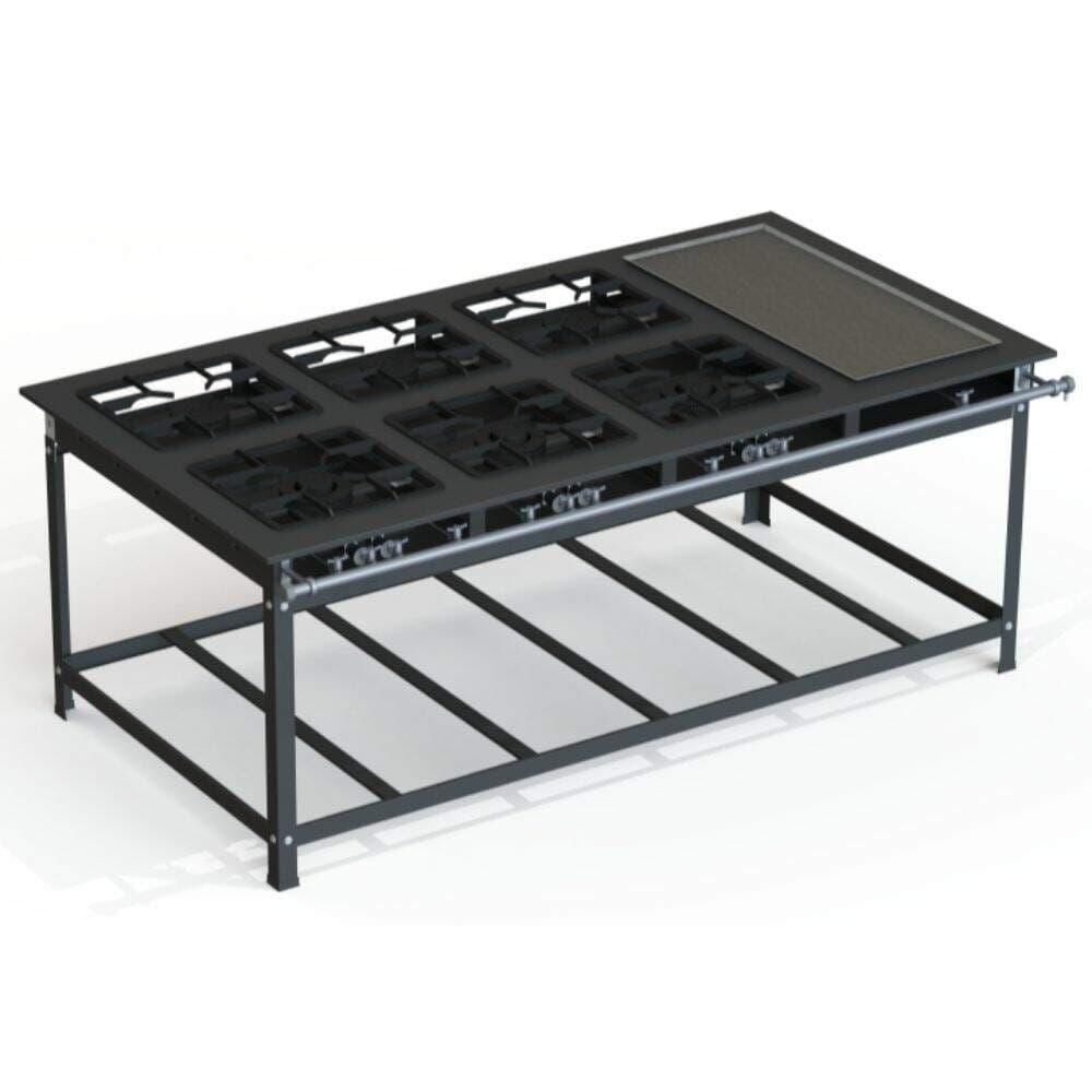 Fogão Industrial 40x40 P10 6 Bocas Baixa Pressão com Chapa JS Martins - Imagem 3D