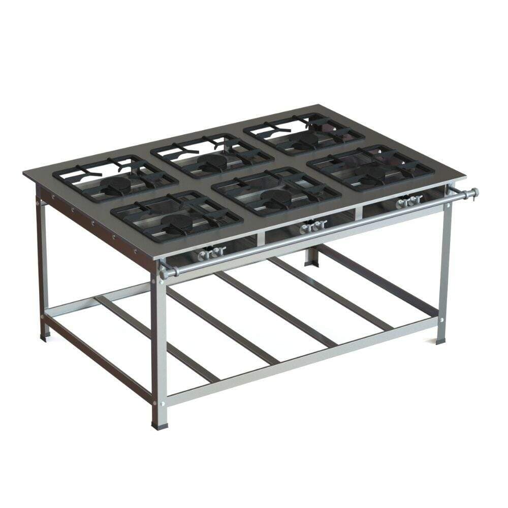 Fogão Industrial Inox 40x40 6 Bocas Alta Pressão JS Martins