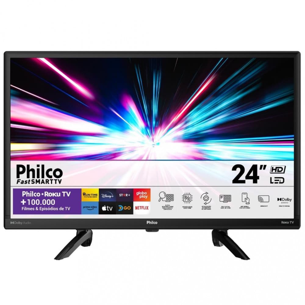 Smart TV Philco 24 polegadas LED Roku TV PTV24G5YR2CP com ícones de streaming