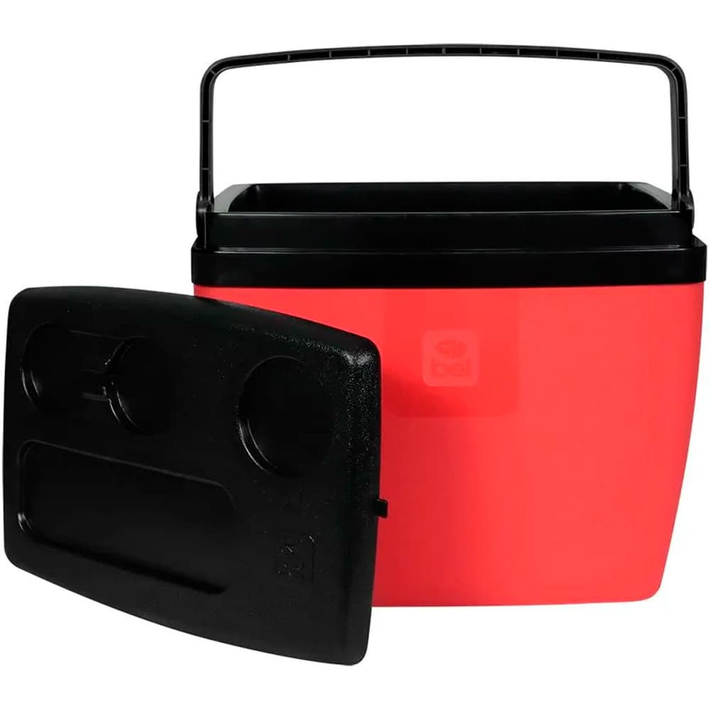 Caixa Térmica de 19 Litros Belfix Cor Vermelho e Preto com Tampa Removível e porta Copos Integrado