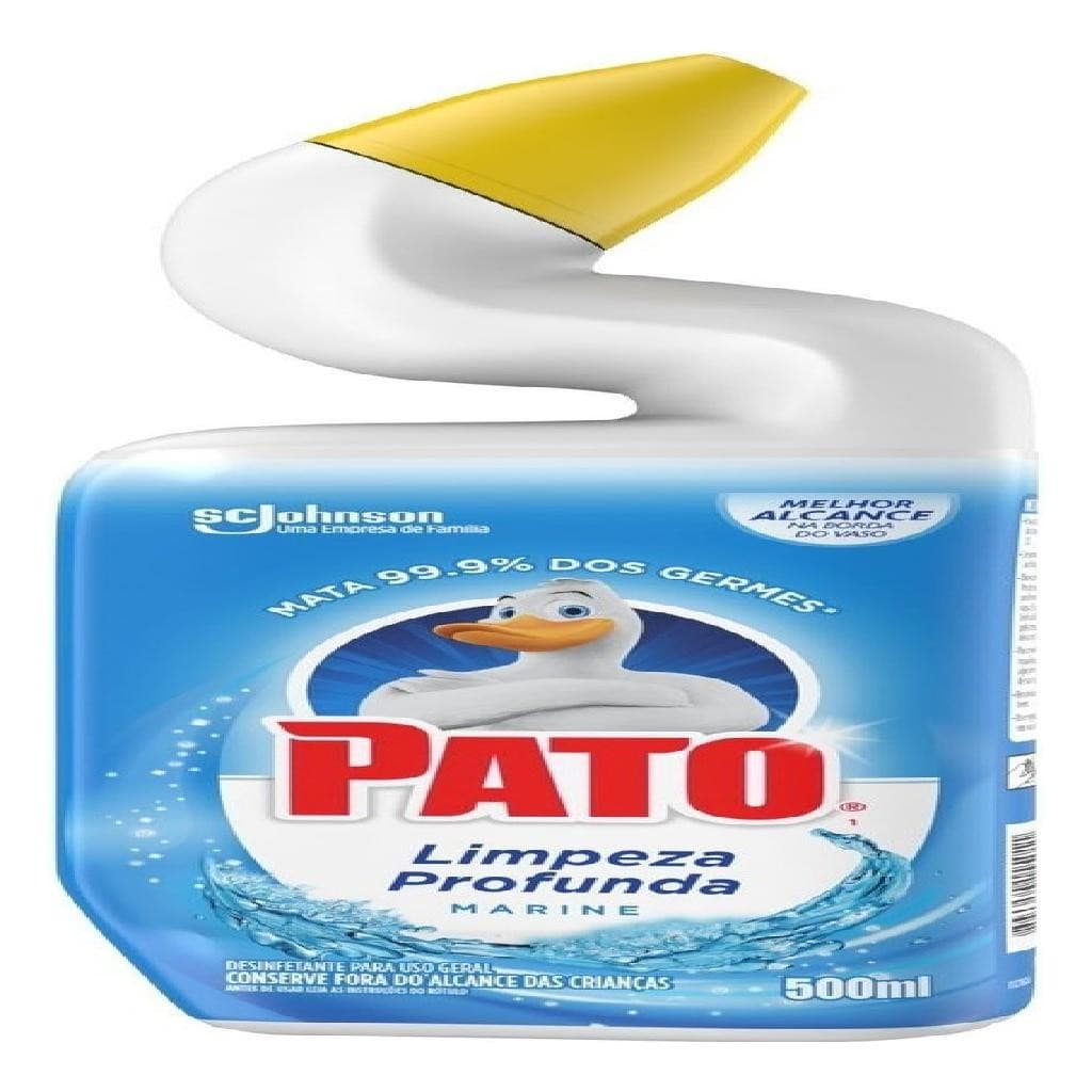 Limpador Sanitário Pato Marine em Gel, 500ml, azul e branco com pato no meio