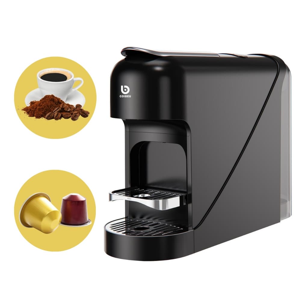 Cafeteira elétrica automática profissional sofisticada em preto com cápsula de café