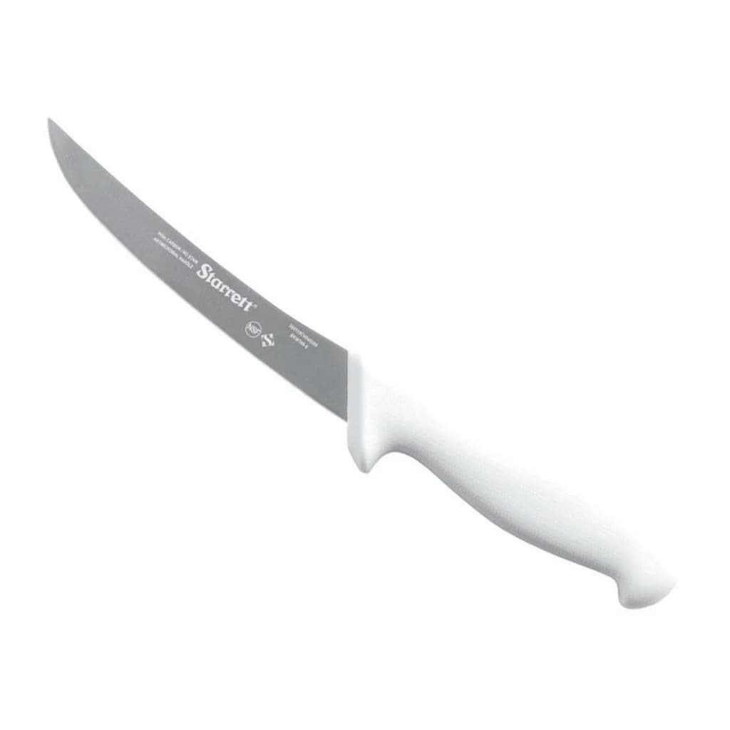 Faca curva branca Starrett com cabo e lâmina cinza, fundo branco
