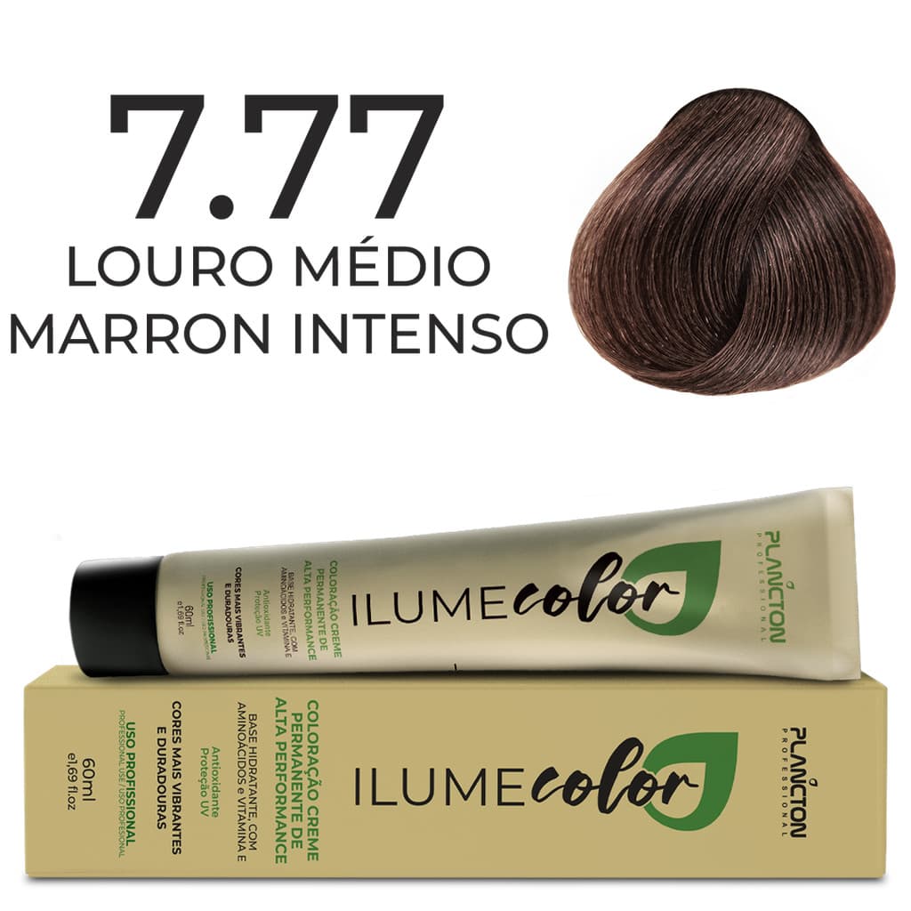 ILUME COLOR PLANCTON COLORAÇÃO - 7.77 LOURO MÉDIO MARROM INTENSO - 60ml