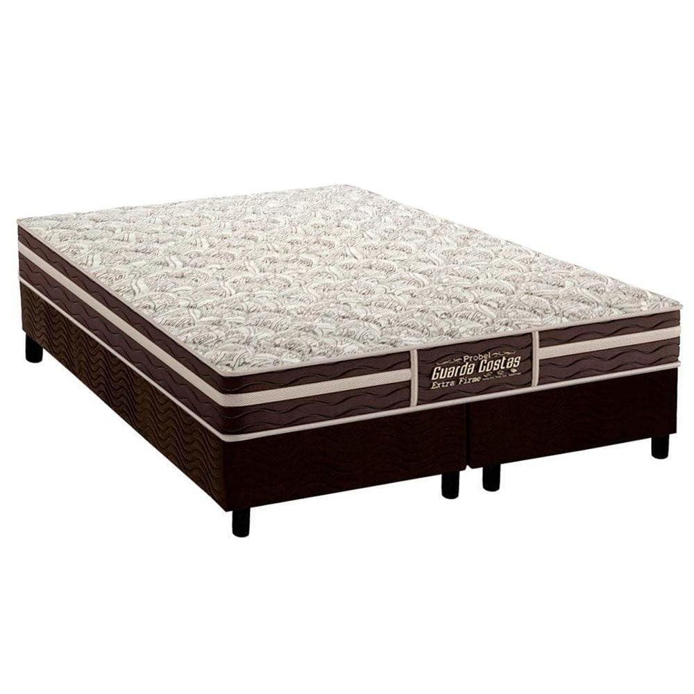 Conjunto de cama box queen com colchão ortopédico Probel Guarda Costas Extra Firme e base CRC Suede Brown