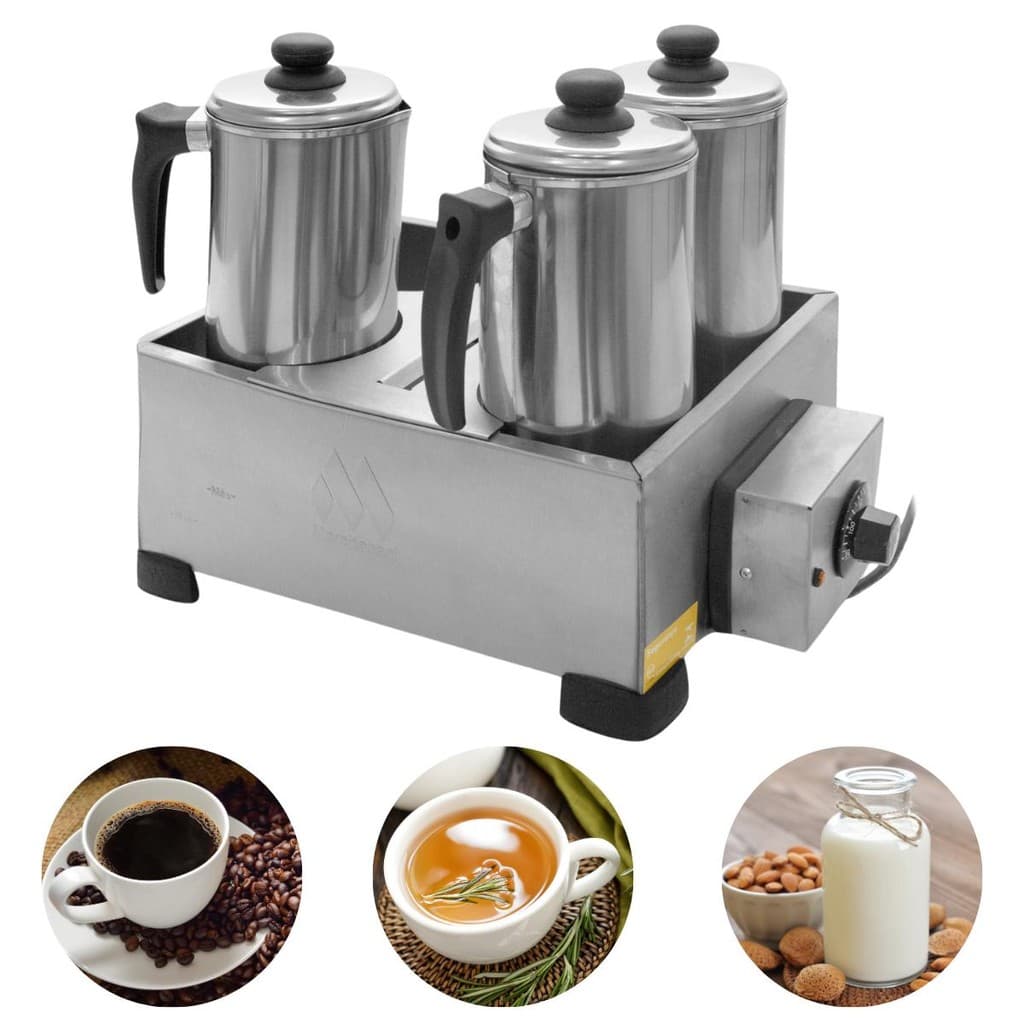Cafeteira elétrica com três bules em aço inoxidável Marchesoni