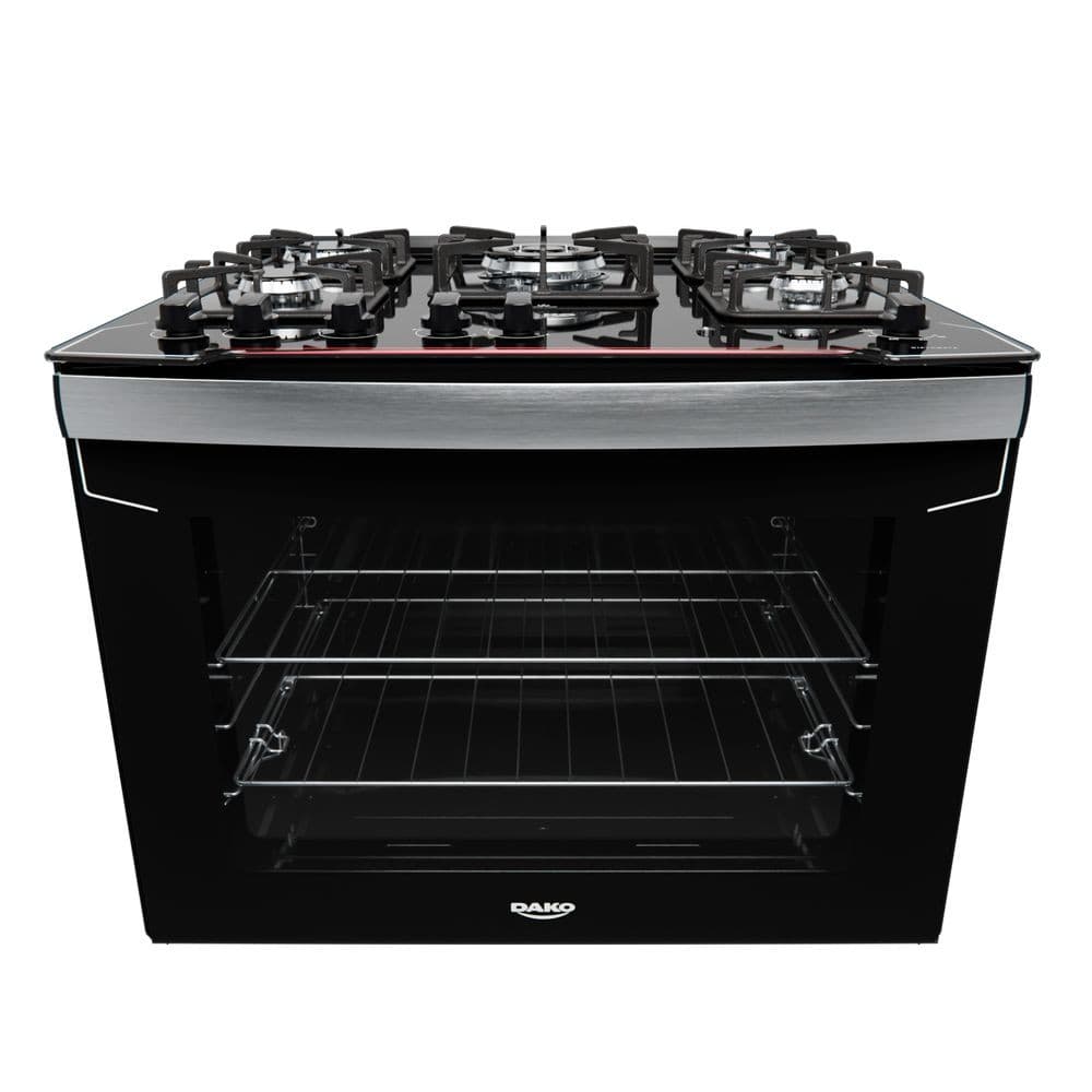 Fogão de embutir Dako com cinco bocas e mesa de vidro preto