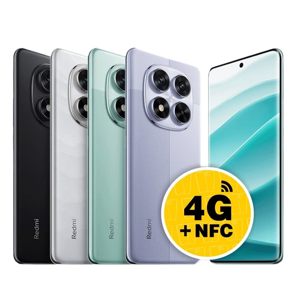 Xiaomi Redmi Note 14 Pro 4G em várias cores com câmera traseira quadrupla e logotipo Redmi