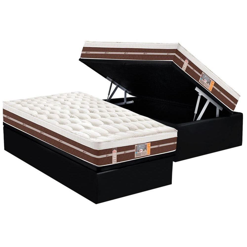 Conjunto Box Baú Solteiro: Colchão Molas Castor Pocket Silver Star Air Híbrido + Base CRC Courano Black(88x188)