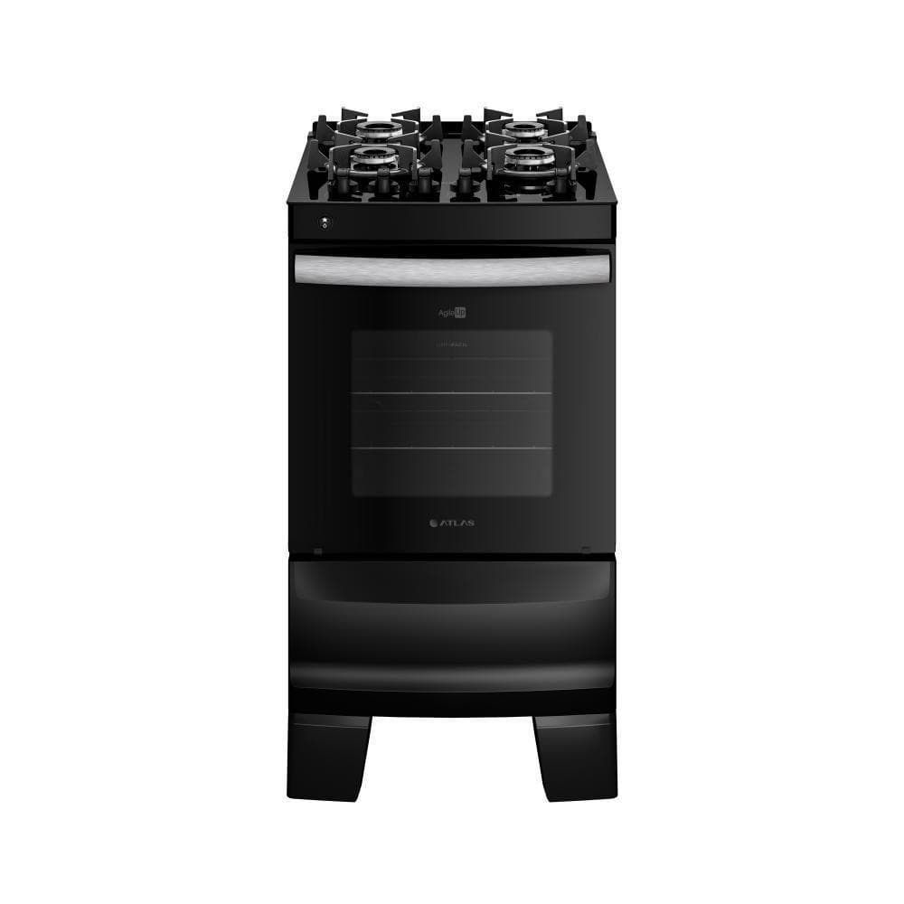 Fogão 4 Bocas Preto Com Mesa De Vidro Atlas Agile Up Bivolt