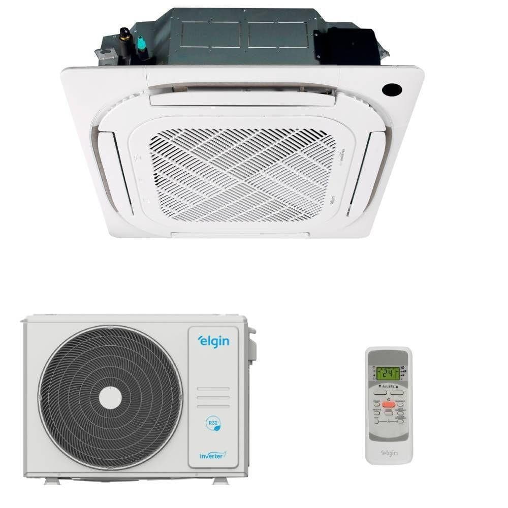 Ar-condicionado split cassete Elgin Eco Inverter 18000 BTUs quente e frio 220V, branco e cinza