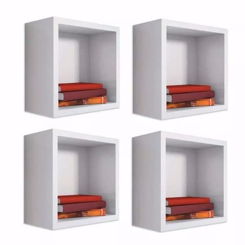 Kit 04 Nichos Decorativo 31x31x15 Prateleira Cubo Sala Branco