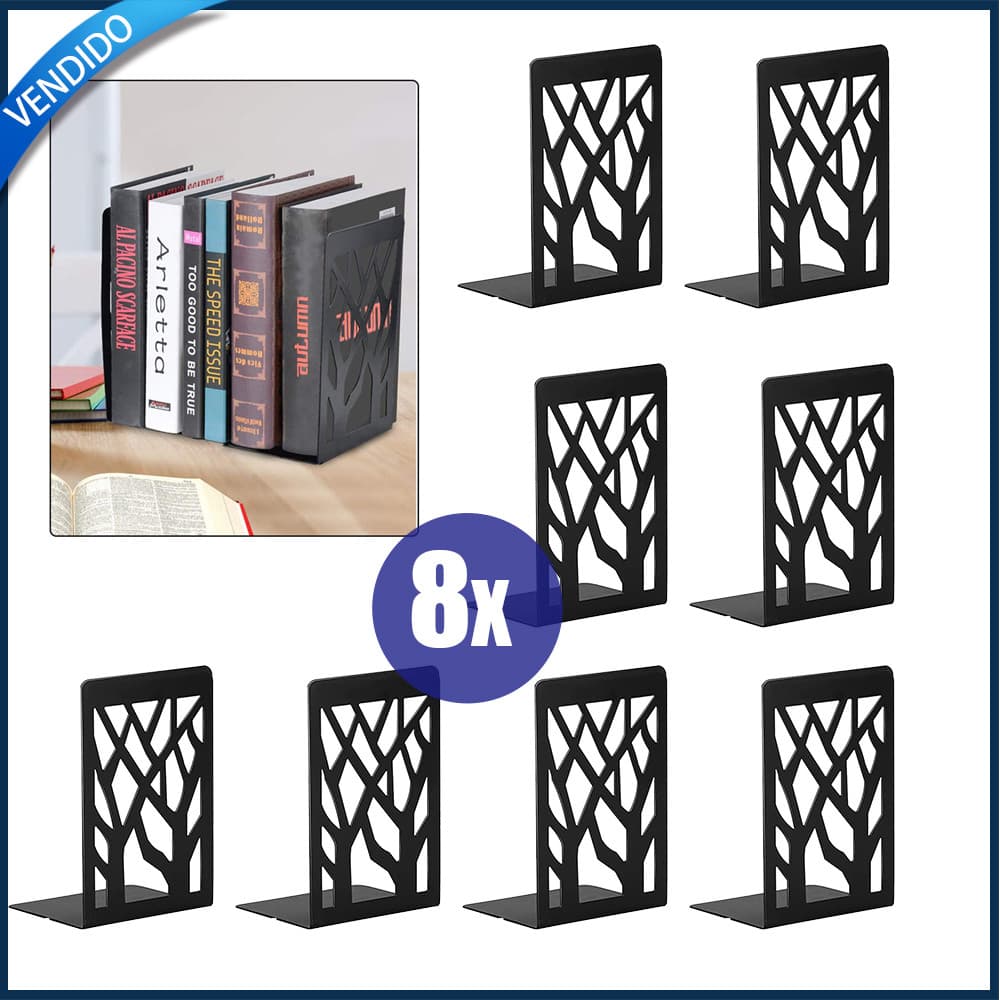 8 suportes para livros em metal com design de árvore, pretos