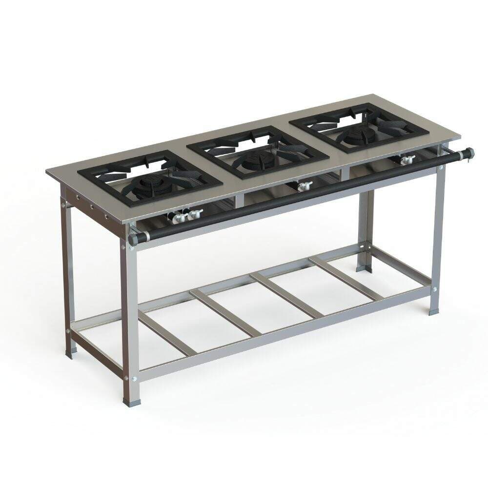 Fogão industrial inox 40x40 com 3 queimadores, JS Martins