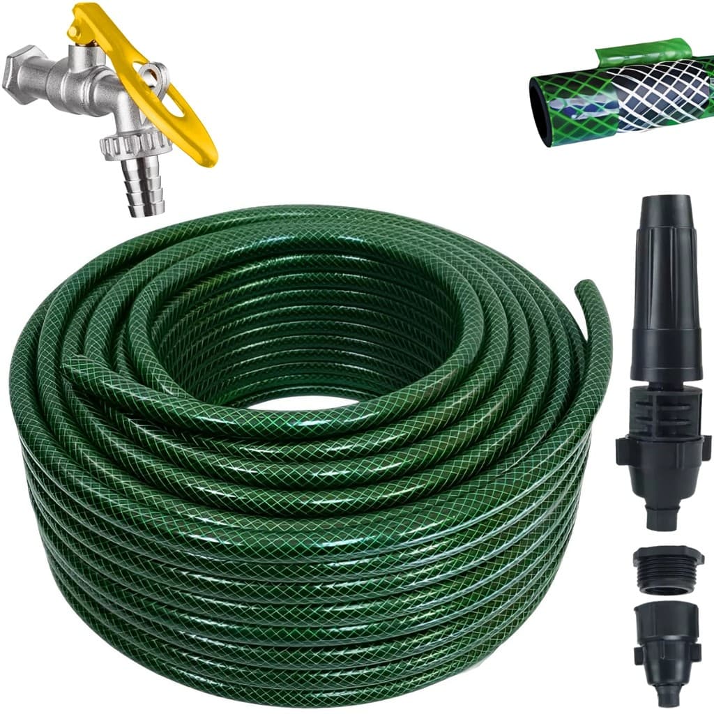Mangueira De Jardim 30m Metros Reforçada Trançada + Torneira de Metal Com Porta Cadeado 1/2"