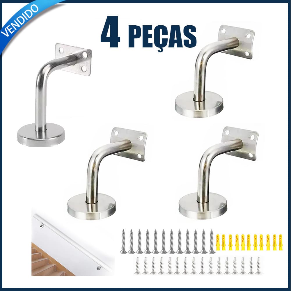 Kit com 4 suportes de parede em aço inoxidável para corrimão de escada