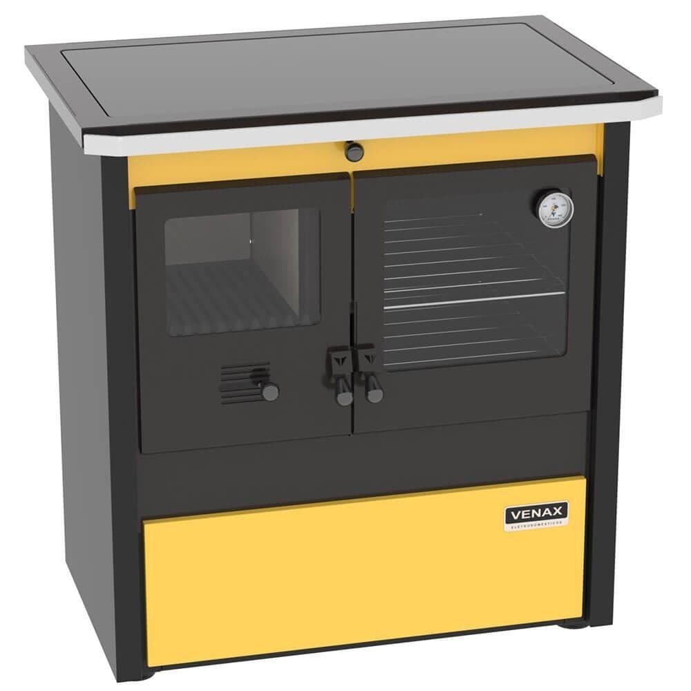 Fogão a lenha Venax N.01 com design Gabinete Le Corbusier, preto e amarelo