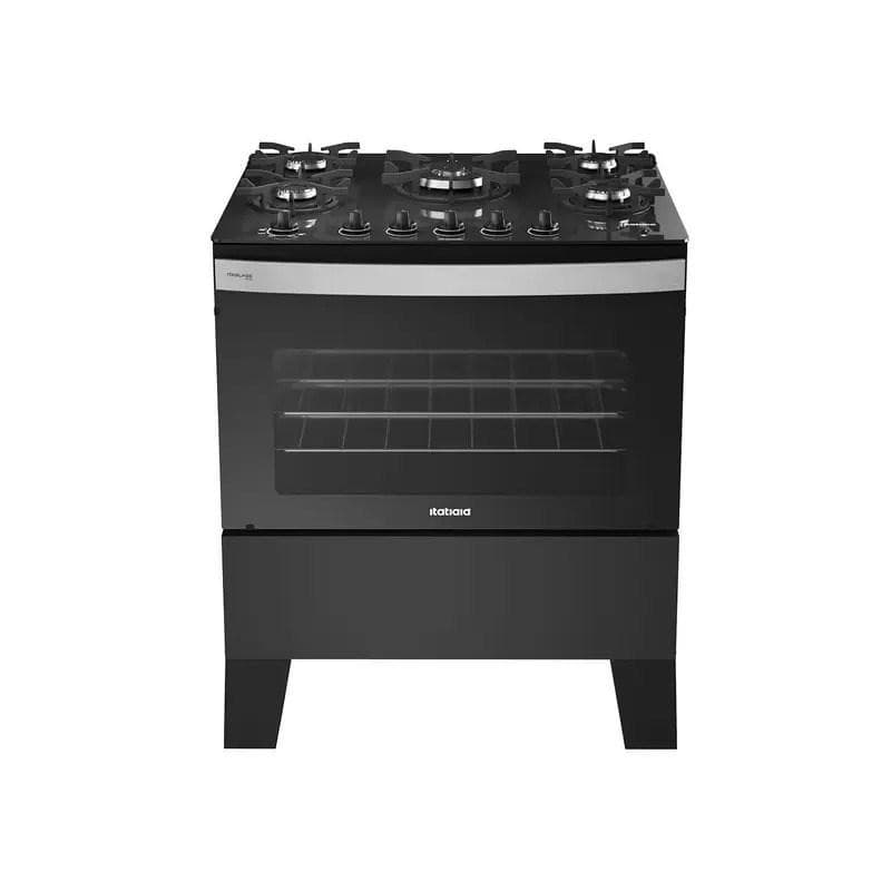 Fogão 5 bocas preto com mesa de vidro Itaglass Itatiaia