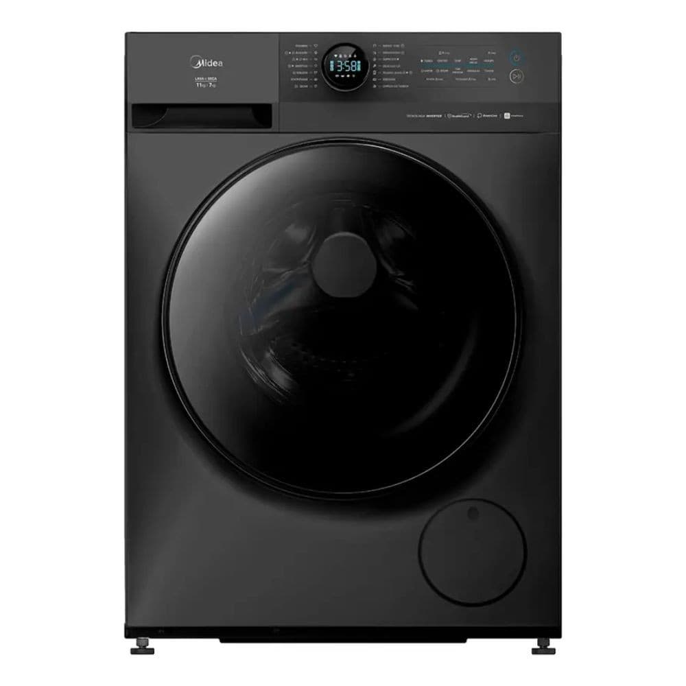 Máquina de lavar e secar roupa Midea 11Kg preta com controles digitais