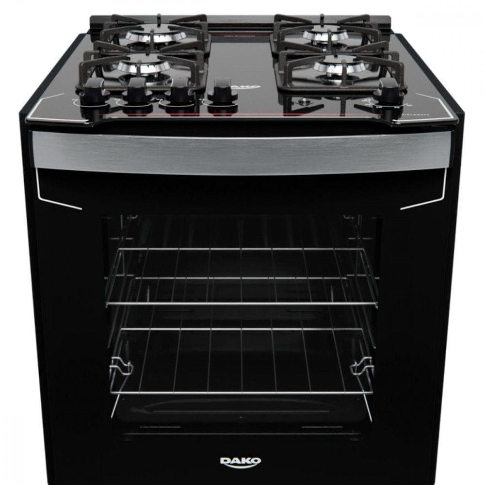 Fogão de Embutir 4 Bocas Dako com Mesa de Vidro Preto Bivolt