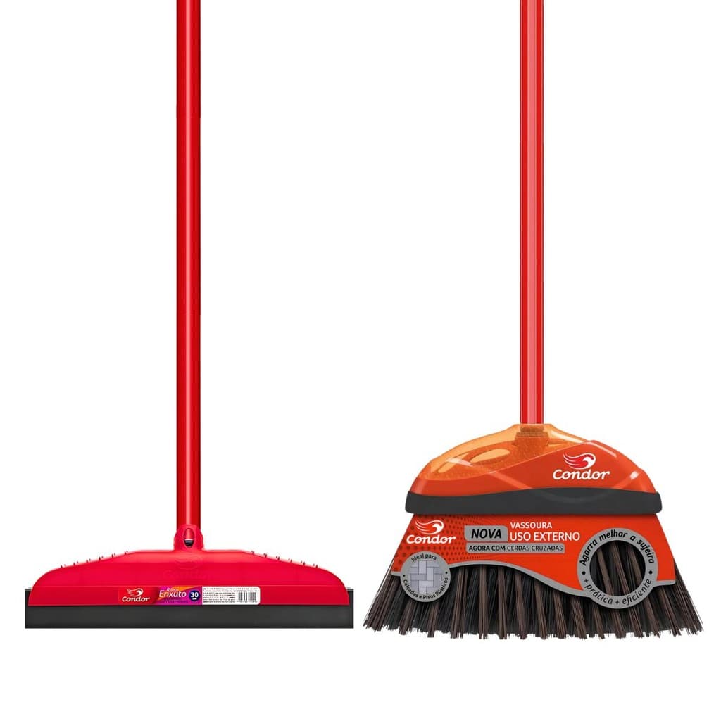 Kit Limpeza Completo 1 Vassoura Piaçava Externa 1 Rodo 30cm Multiuso Com Cabo Qualidade Condor