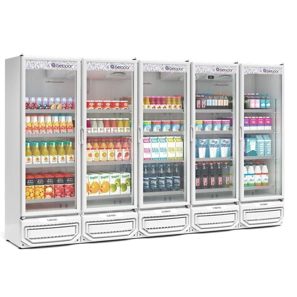 Expositor Vertical 5 Portas De Vidro Gcvr2500 Gelopar Refrigerador 2492 Litros Branco 220v