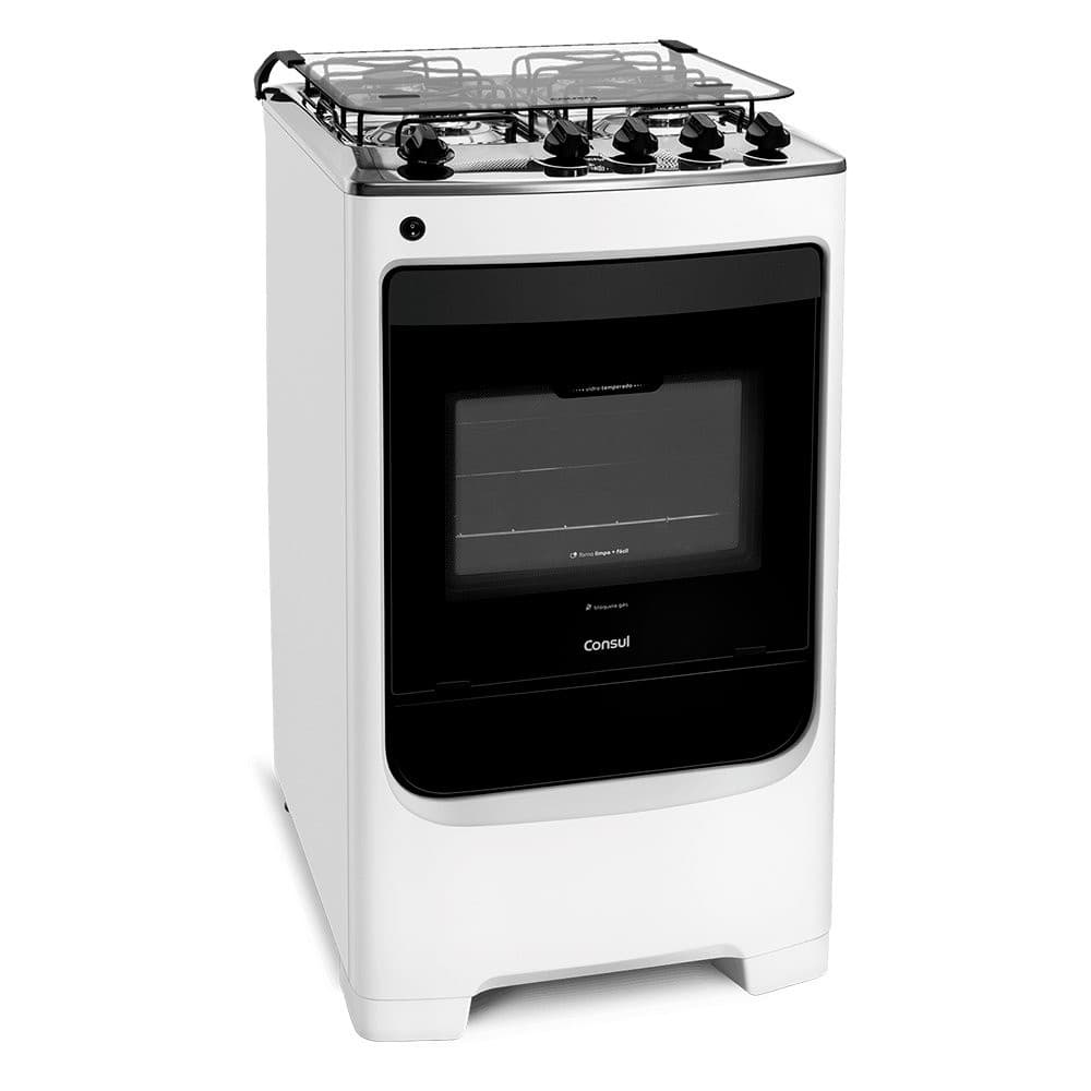 Fogão de Piso Consul Facilita Bivolt - 4 Bocas com Acendimento Automático e Mesa em Inox - CFO4NAB