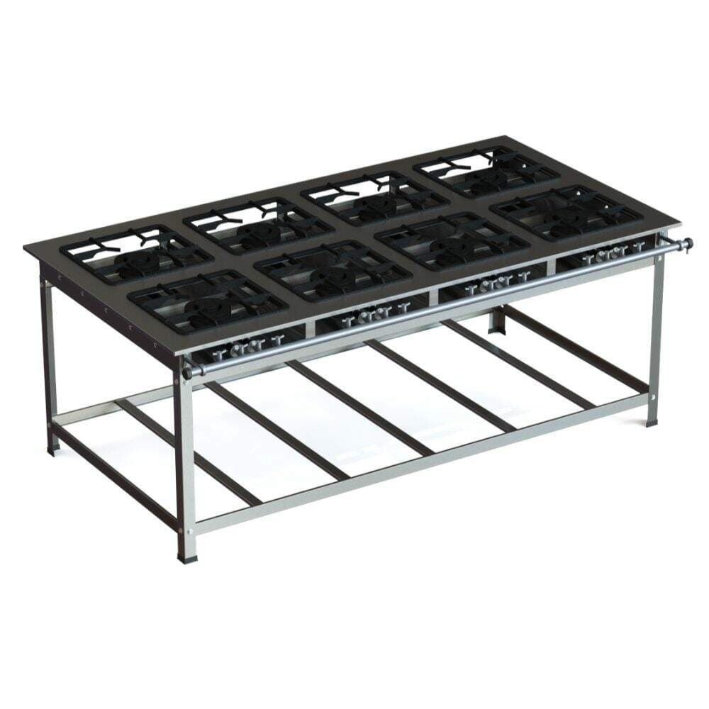 Fogão industrial inox 40x40 8 bocas baixa pressão JS Martins