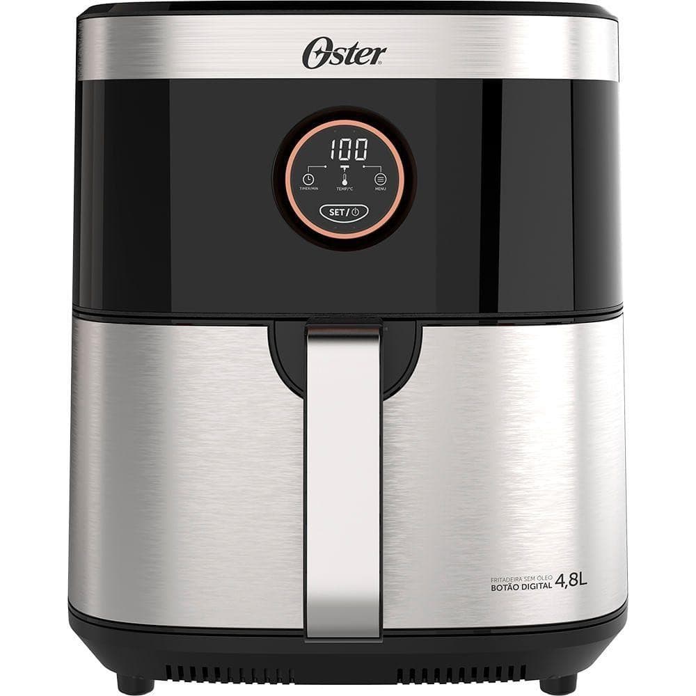 Fritadeira Oster Sem óleo 2 Em 1 Black Inox 4,8L 110V, preto e aço inoxidável, capacidade 4,8L